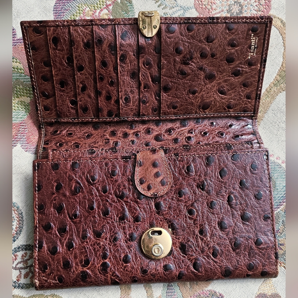 Trifold Ostrich Leather Wallet From "i santi", Italy. Unisex Wallet. - Picture 6 of 9